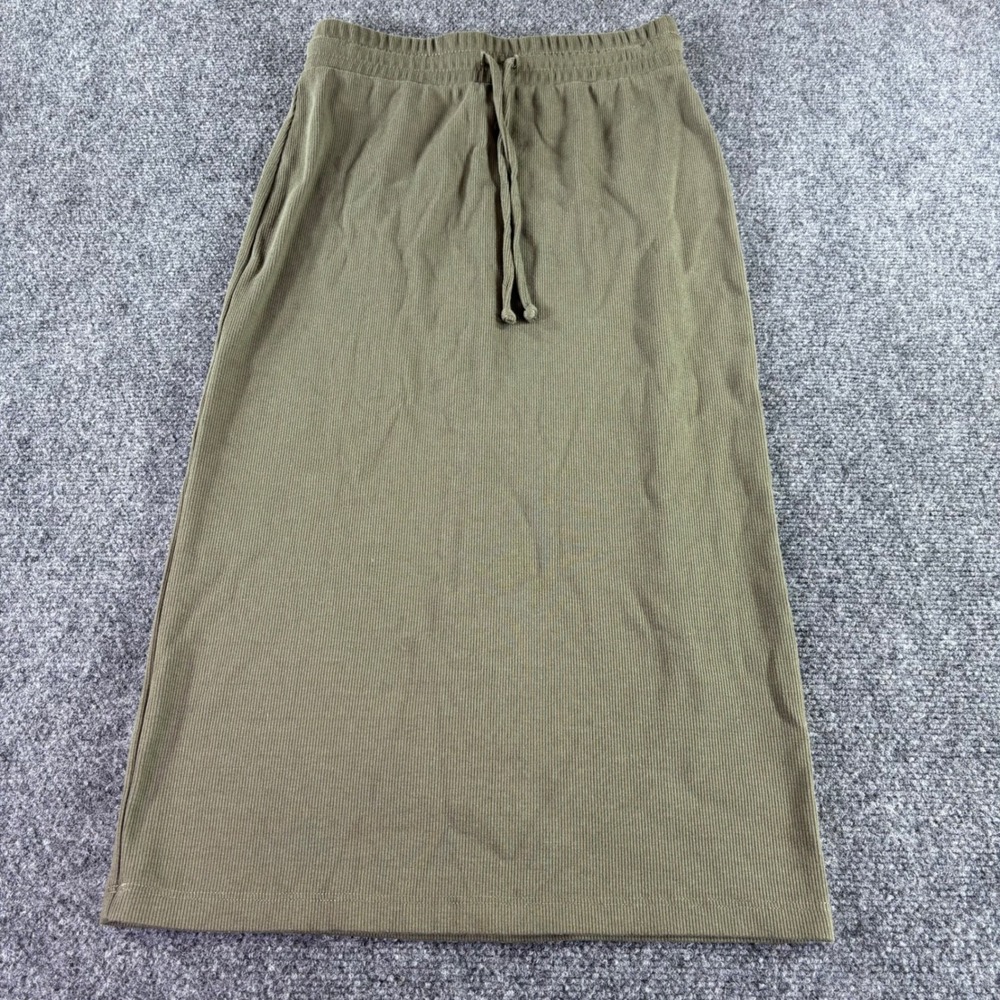 Treasure & Bond Midi Skirt Womens Small‎ Olive Green Ribbed Drawstring Casual
